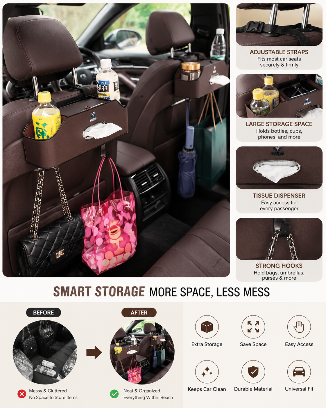 Premium Back Seat Car Organizer & Tissue Holder