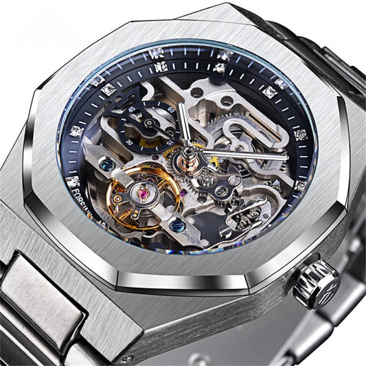 Silver Automatic 3D Hollow Men's Watch