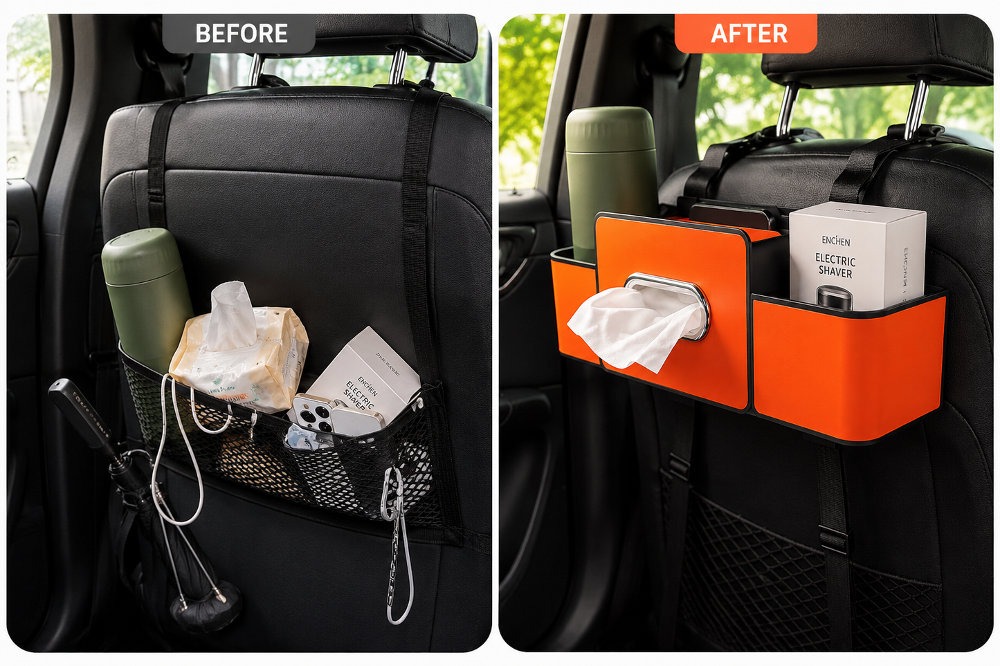 Premium Back Seat Car Organizer & Tissue Holder
