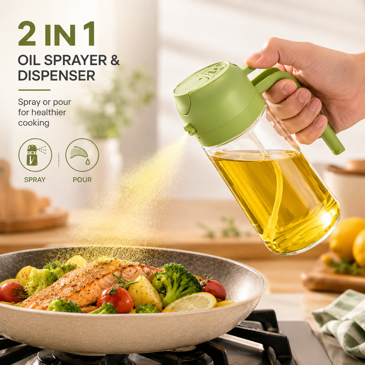 2-in-1 Oil Spray Bottle & Dispenser
